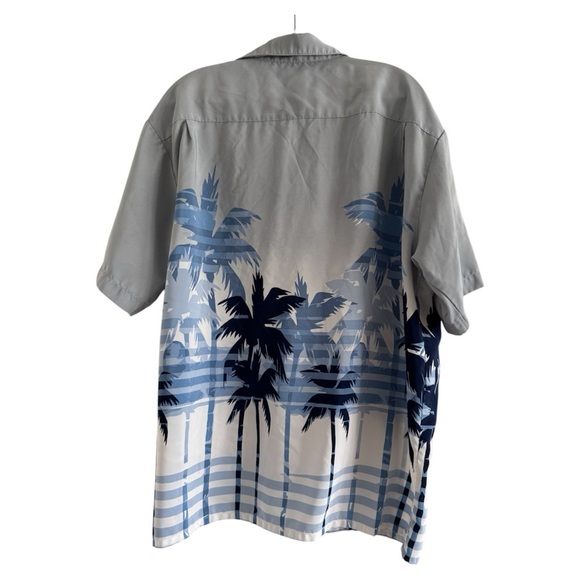 ISLAND TROPICS Men’s Hawaiian Blue Gray White Palm Trees Tropical Shirt-Size L - Picture 2 of 8
